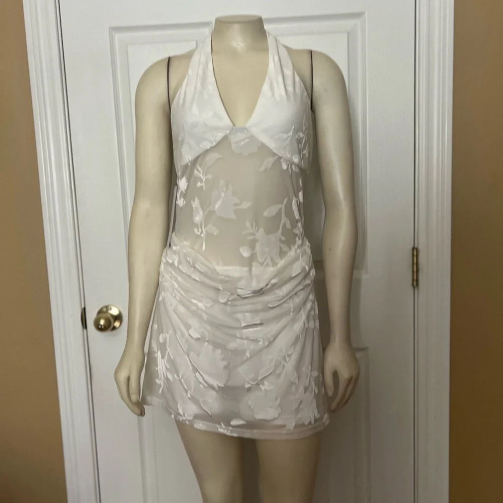 Princess Polly White Sheer Floral Halter Mini Dress - Picture 12 of 15